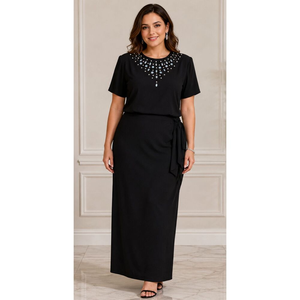 Virgo II Black Gown - Maxi Dress - Size 12 Rhinestone Embellished Made in USA